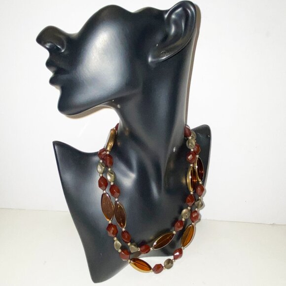 Vintage Long Necklace Brown Tones Plastic Beads 38 inches - Picture 2 of 6